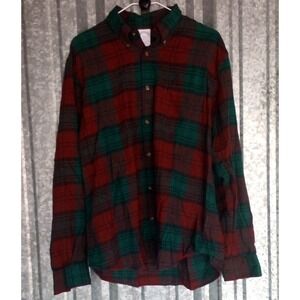 Brooks Brothers Regent Shirt Mens L Red Green Plaid Flannel 100% Cotton